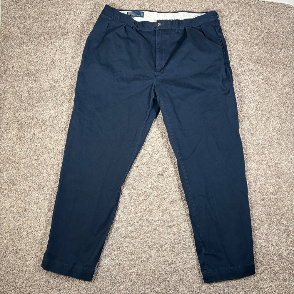 Polo Ralph Lauren Mens Blue Pleated Chino Pants 38x28 (Tag 38x30) Classic  Fit